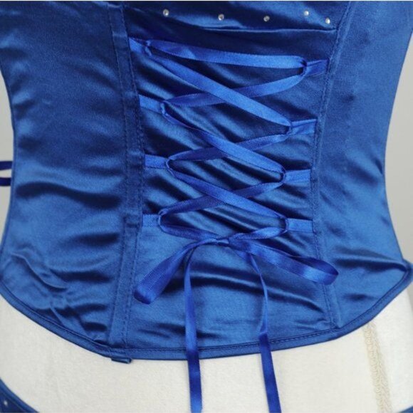 Elegant Moments Women's Size 32 Blue Silver Embellished Corset Set - Picture 6 of 9